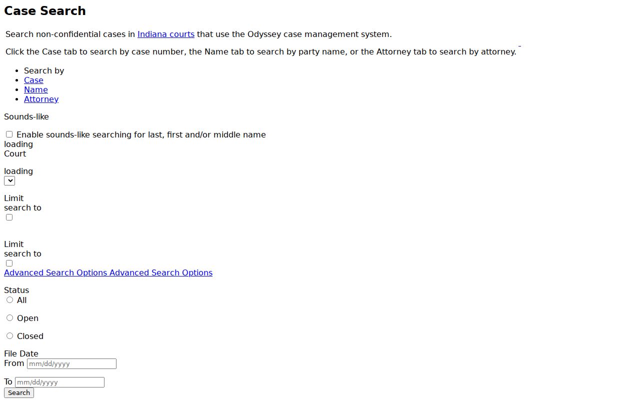 MyCase Case, Name, and Attorney search controls for Greene County cases
