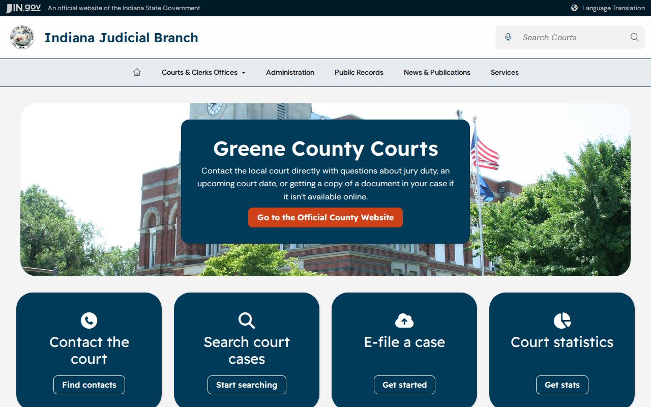 Greene County court docket access on the Indiana Judicial Branch page