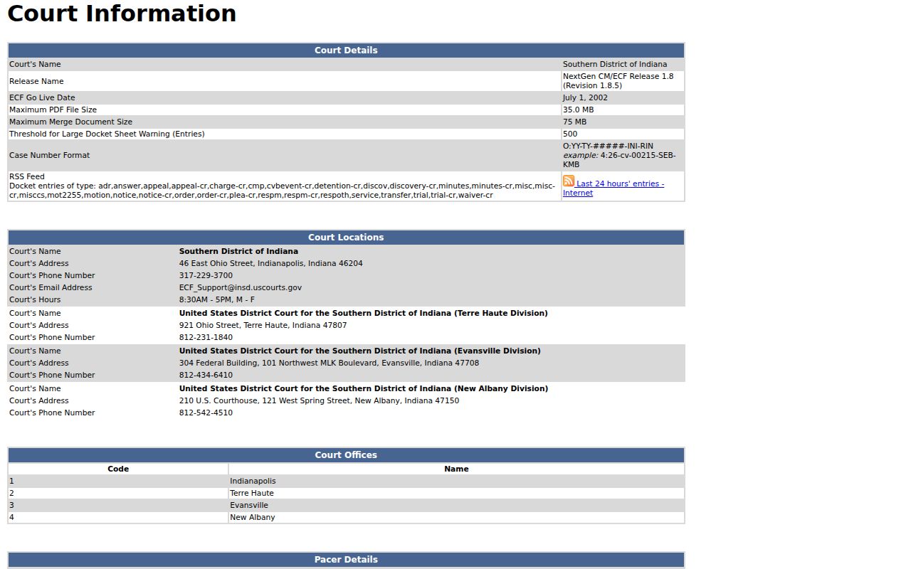 Southern District of Indiana CM ECF access for federal Greene County records