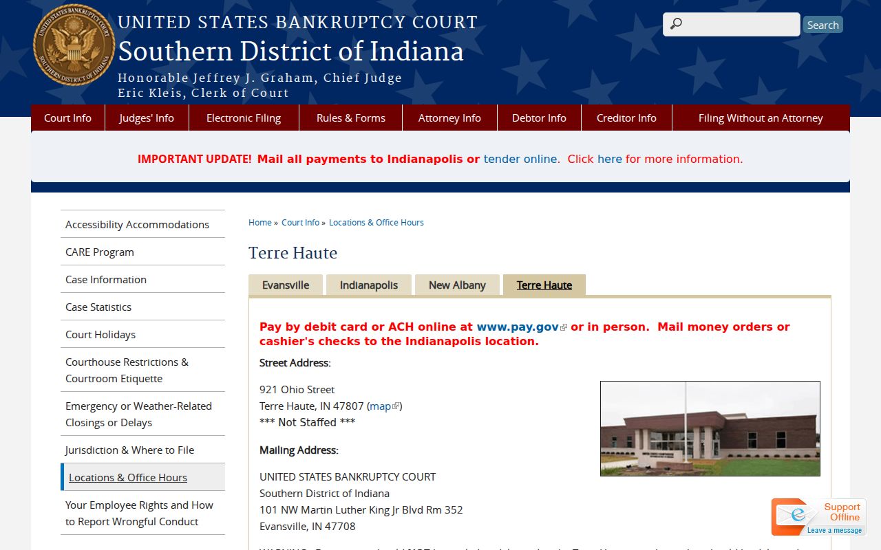 Southern District of Indiana bankruptcy Terre Haute contact route