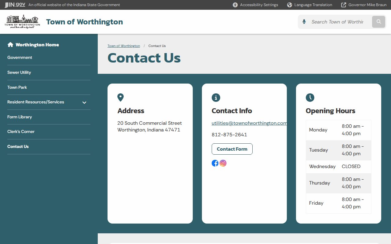 Worthington Town Hall address and hours